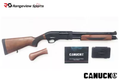 Canuck Regulator:Defender Pump Shotgun Combo, Walnut w:Bird Head Style Grip and Fixed Stock, 12GA, 14″ Barrel Rangeviewsports Canada