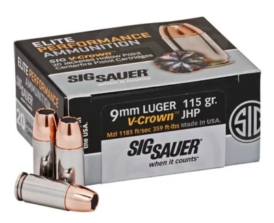 Sig Sauer Elite V-Crown 9mm Pistol Ammo 115Gr, JHP 1185FPS - 20Rds - Sig Sauer - Rangeview Sports Canada