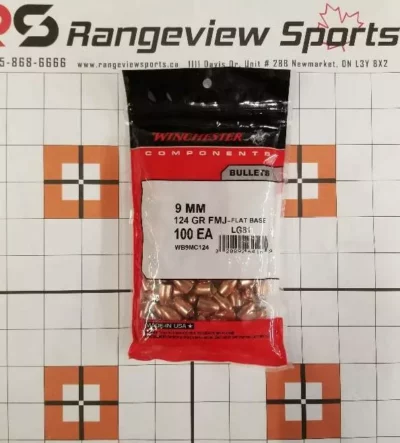 Winchester 9mm Projectile, 124Gr FMJ - 100Bullets - Winchester - Rangeview Sports Canada