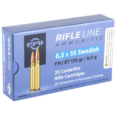 PPU Rifle Line Ammunition 6.5x55 Swedish, FMJ BT 139 Gr - 20Rds - PPU - Rangeview Sports Canada