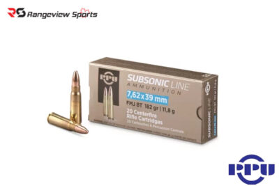 PPU Subsonic Line 7.62x39mm Rifle Ammo, 182Gr FMJ BT – 20Rds Rangeview sports CANADA copy