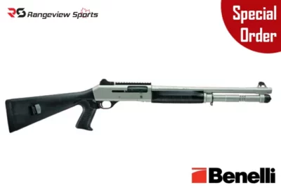 Benelli M4 Tactical Shotgun with Titanium Cerakote & Pistol Grip Stock, 3″ 12Ga 18.5″ Barrel rangeview sports canada