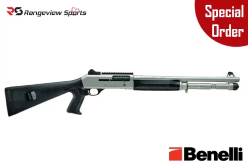 Benelli M4 Tactical Shotgun with Titanium Cerakote & Pistol Grip Stock, 3″ 12Ga 18.5″ Barrel rangeview sports canada Benelli M4 Tactical Shotgun With Titanium Cerakote &Amp;Amp; Pistol Grip Stock, 3″ 12Ga 18.5″ Barrel Rangeview Sports Canada