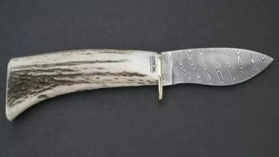 Silver Stag Damascus Series Twist Elk Stick Fixed Blade Knife