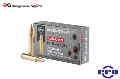 PPU Rangemaster Line 5.56x45mm Rifle Ammo, 55Gr FMJBT – 20Rds Rangeview sports CANADA Ppu Rangemaster Line 5.56X45Mm Rifle Ammo, 55Gr Fmjbt – 20Rds Rangeview Sports Canada