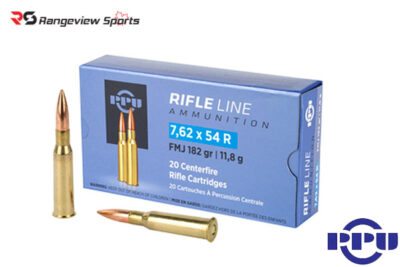 PPU Rifle Line 7.62x54mmR Rifle Ammo, 182Gr FMJ BT – 20Rds Rangeview sports CANADA