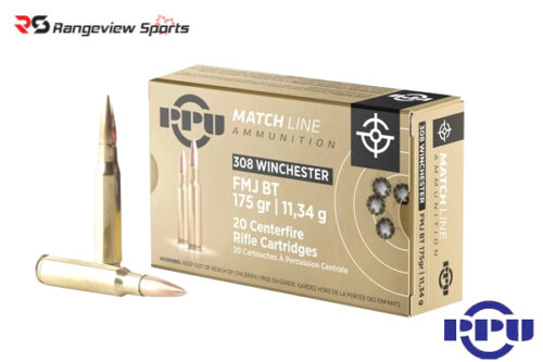 Ppu Match Line 308 Win Rifle Ammo, 175Gr Fmjbt - 20Rds Rangeview Sports Canada