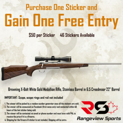 Rangeview Sports Sticker (Browning X-Bolt White Gold Medallion Rifle Stainless 6.5 Creed) - - Rangeview Sports Canada