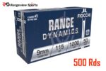 Fiocchi Range Dynamics 9mm Pistol Ammo, 115Gr FMJ - 500Rds Bulk