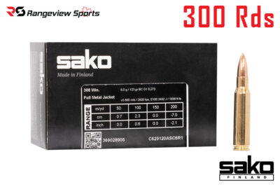 Sako Range 308 Win Rifle Ammo, 123gr FMJ - 300Rds Bulk
