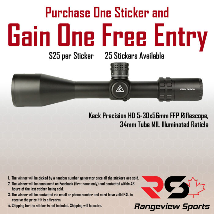 keck-530-sticker.jpg Rangeview Sports Sticker (Keck Precision Hd 5-30X56Mm Ffp Riflescope, 34Mm Tube Mil Illuminated Reticle) - Image 1