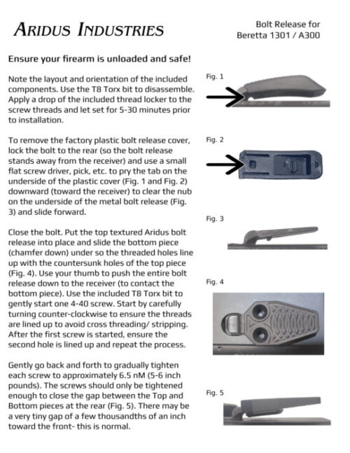 *Special Order* Aridus Bolt Release For Beretta 1301 Gen 2/A300 Ultima Patrol - Image 4