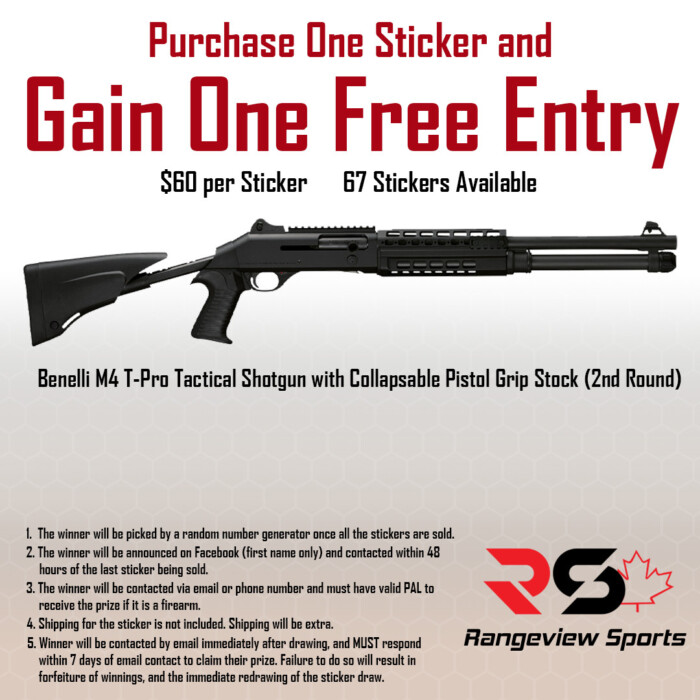m4-t-pro-sticker-2nd-rnd.jpg Rangeview Sports Sticker (Benelli M4 T-Pro Tactical Shotgun With Collapsable Pistol Grip Stock, 2Nd Round) - Image 1